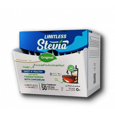 LIMITLESS STEVIA ORIGINAL NATURAL SWEETENER WITH CHROMIUM 0 CALORIES 50 STICK PACKS